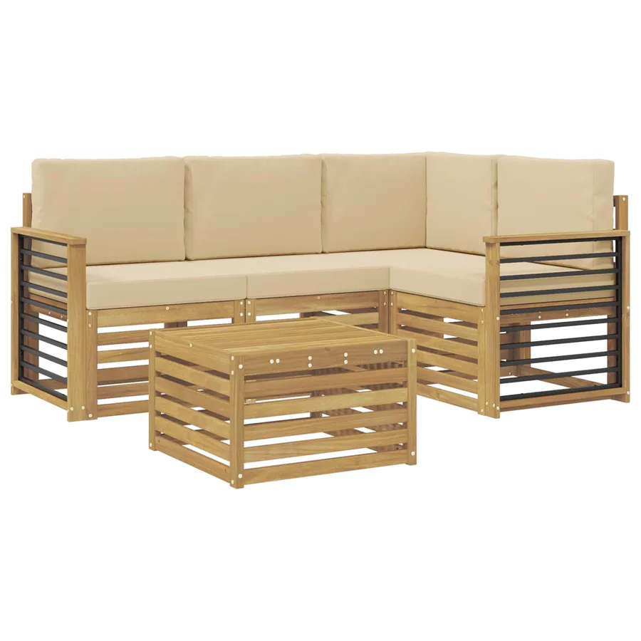 Ensemble de canapés d'extérieur 5 pcs Blanc et Beige - 2