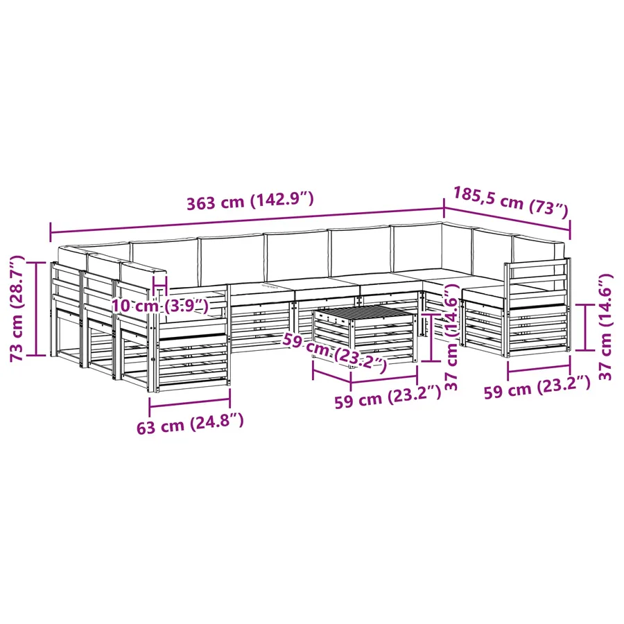 Ensemble de canapés d'extérieur 11 pcs Blanc et Beige - 9