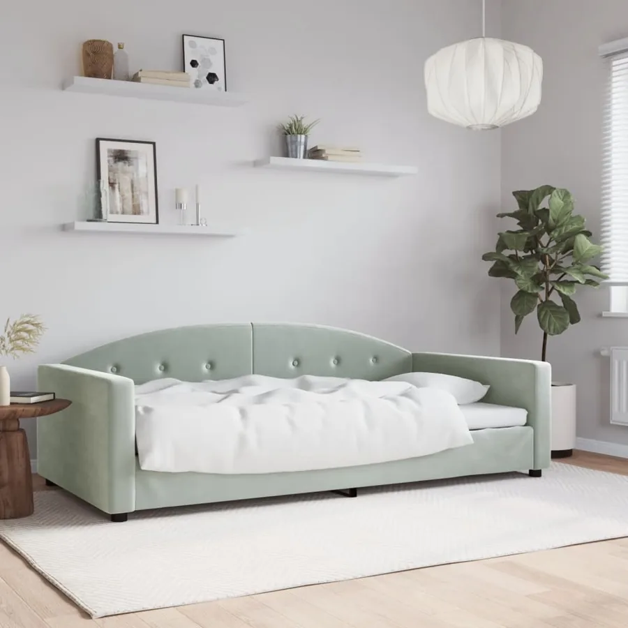 Lit de jour gris clair 100x190 cm velours