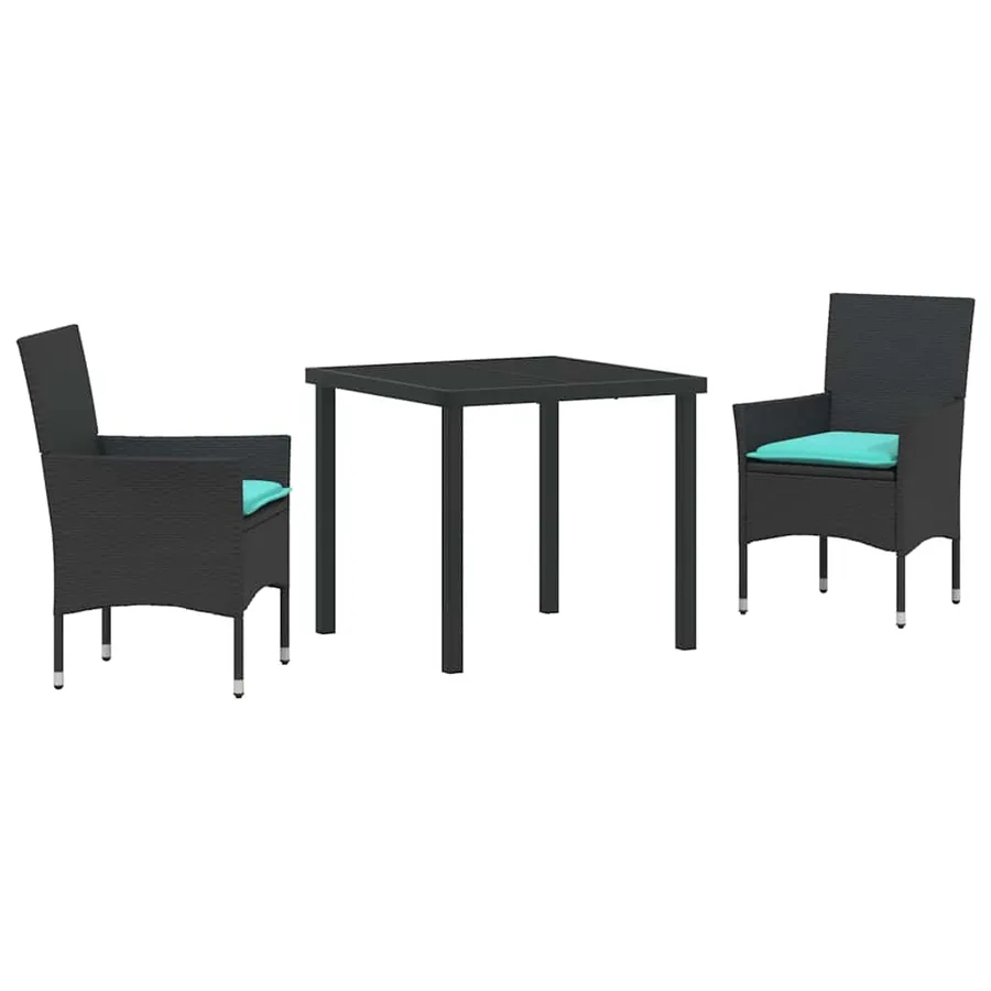 Ensemble table et chaises avec coussin 3 pcs Noir Rotin PE - 2