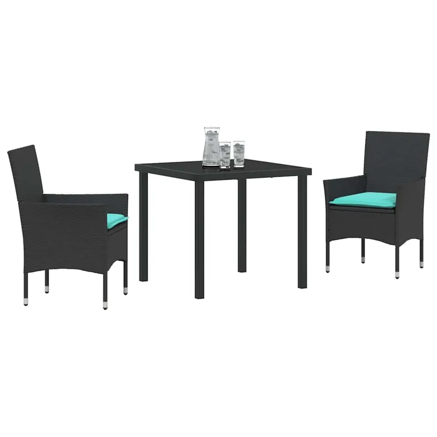Ensemble table et chaises avec coussin 3 pcs Noir Rotin PE - 3