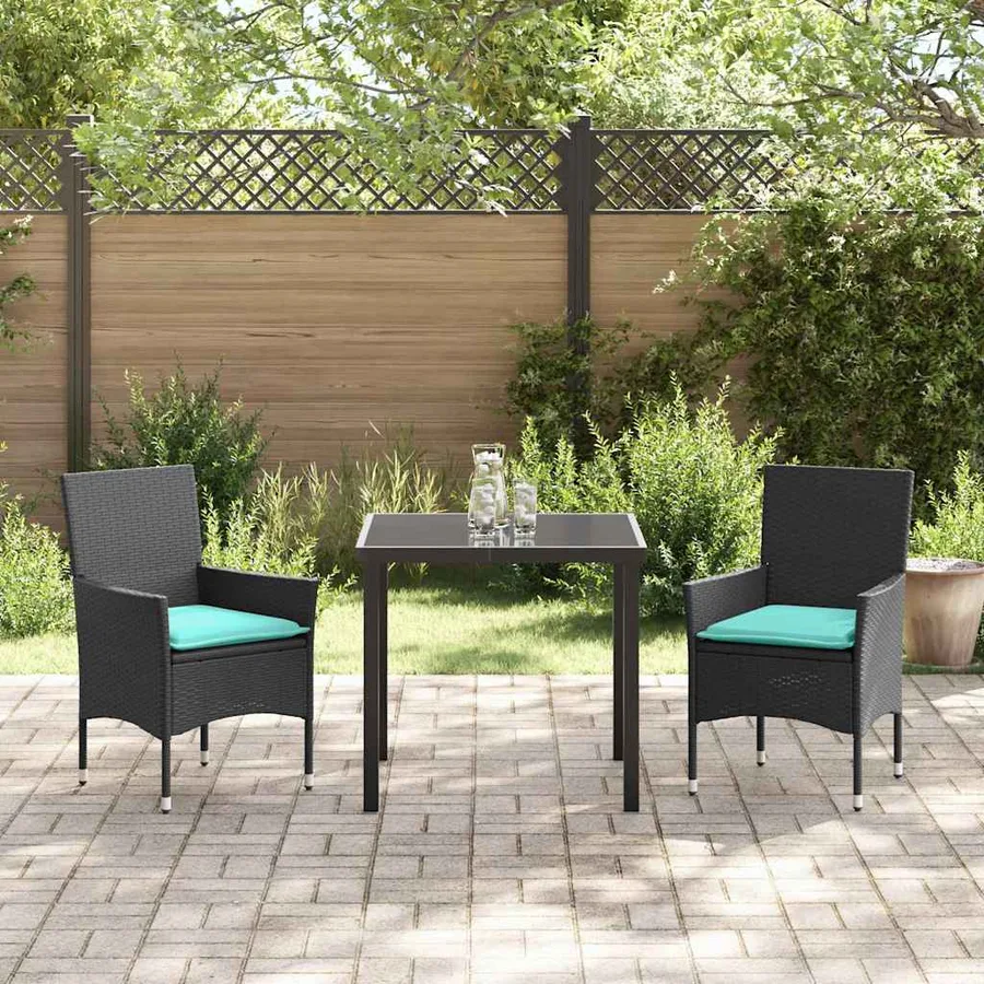 Ensemble table et chaises avec coussin 3 pcs Noir Rotin PE - 4