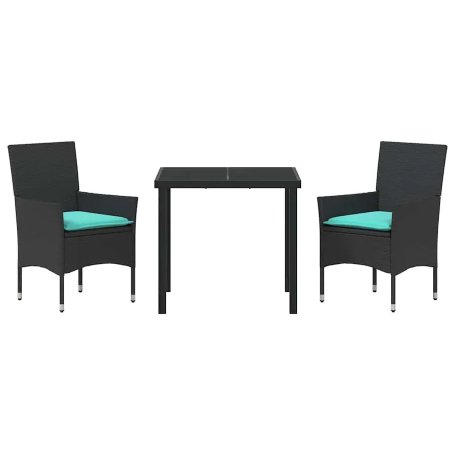 Ensemble table et chaises avec coussin 3 pcs Noir Rotin PE - 7