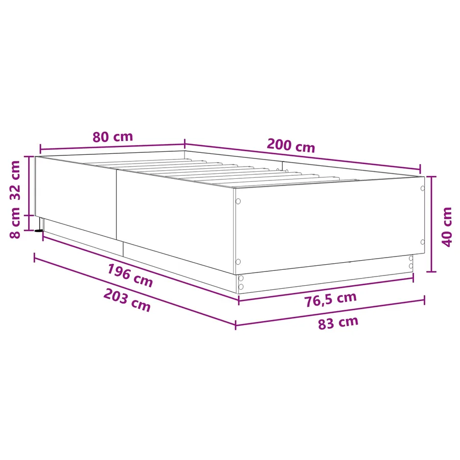 Cadre de lit avec LED avec bandes LED Chêne Sonoma 80 x 200 cm - 11