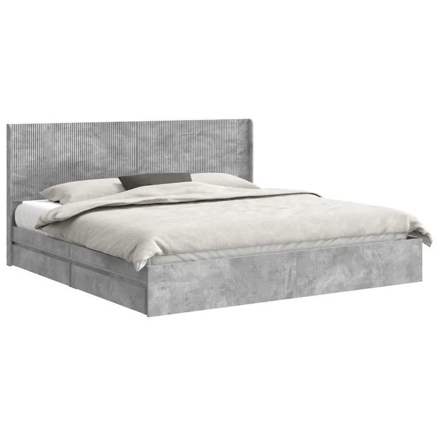 Cadre de lit avec rangement et tête de lit Gris béton - 2