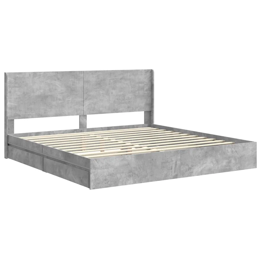 Cadre de lit avec rangement et tête de lit Gris béton - 4