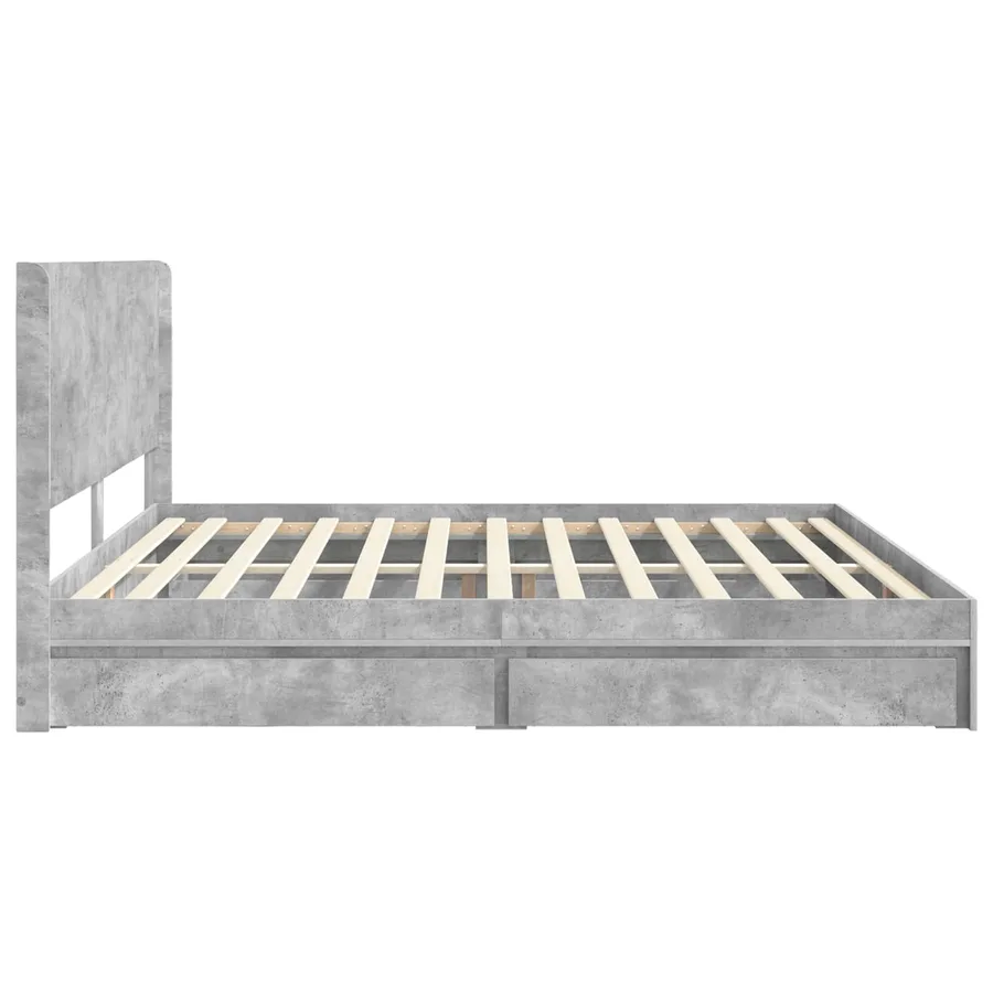 Cadre de lit avec rangement et tête de lit Gris béton - 6