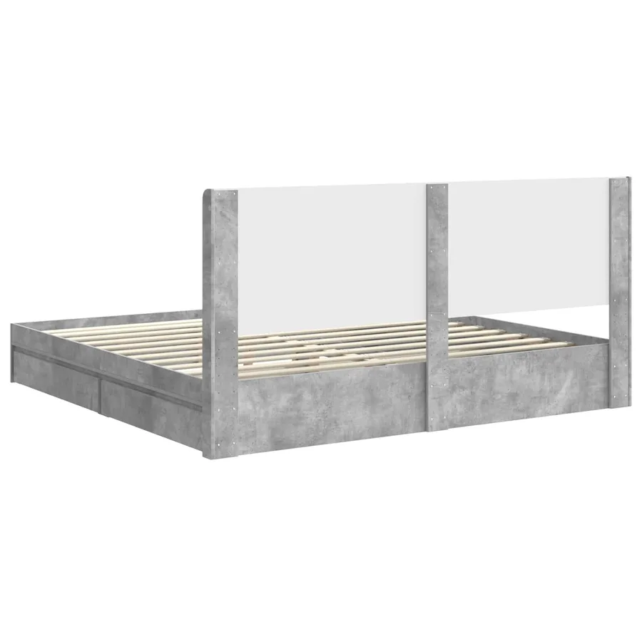Cadre de lit avec rangement et tête de lit Gris béton - 7