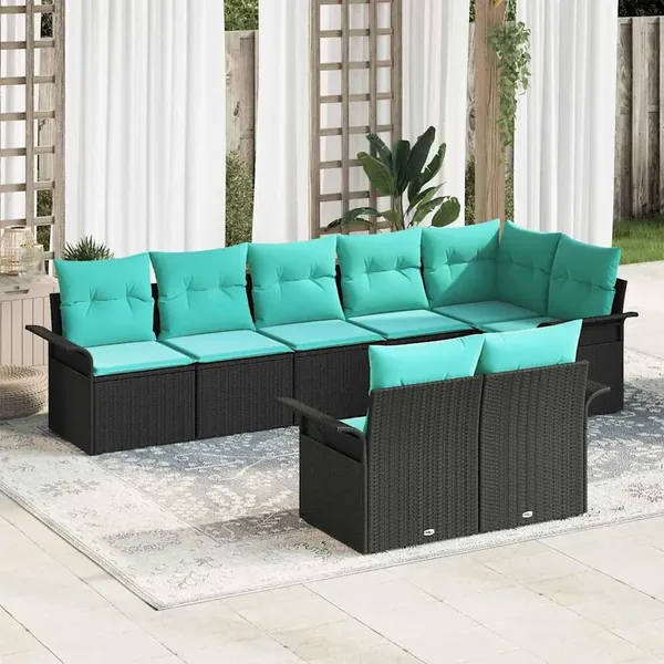 Ensemble de canapé de jardin avec coussin 8 pcs Noir polyrotin