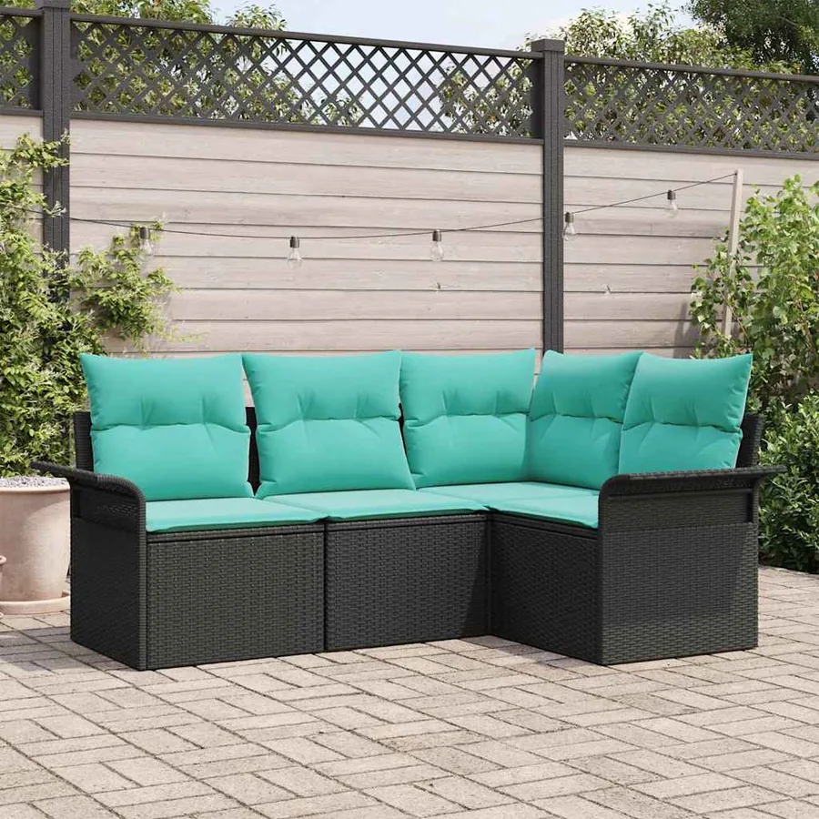 Ensemble de canapé de jardin avec coussin Noir polyrotin