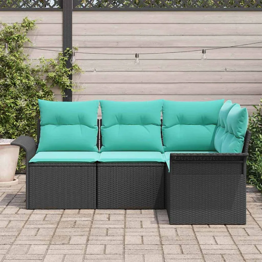 Ensemble de canapé de jardin avec coussin Noir polyrotin - 3