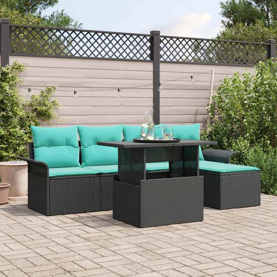 Ensemble de canapé de jardin avec coussin 6 pcs Noir polyrotin