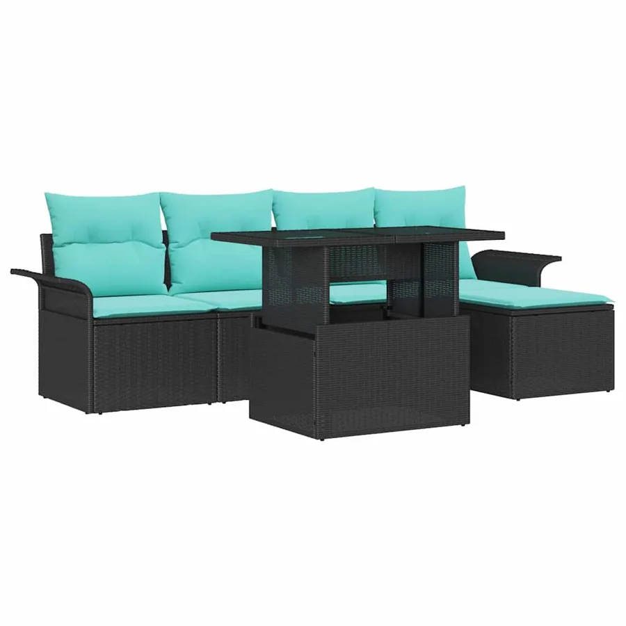 Ensemble de canapé de jardin avec coussin 6 pcs Noir polyrotin - 2