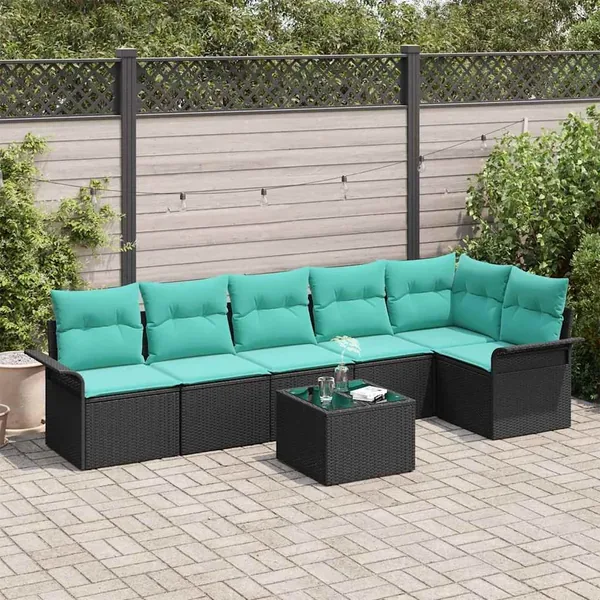 Ensemble de canapé de jardin avec coussin 7 pcs Noir Poly rotin