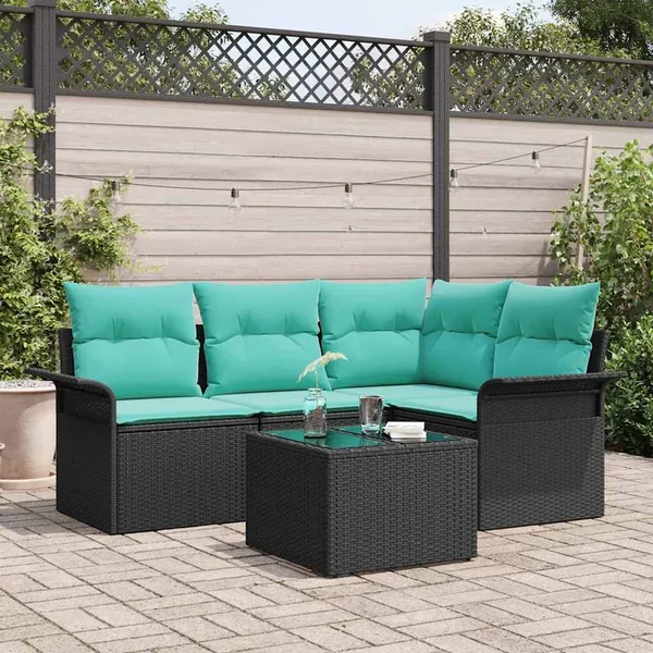 Ensemble de canapé de jardin avec stockage 5 pcs Noir polyrotin