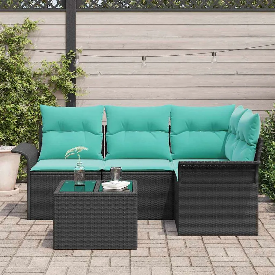 Ensemble de canapé de jardin avec stockage 5 pcs Noir polyrotin - 3