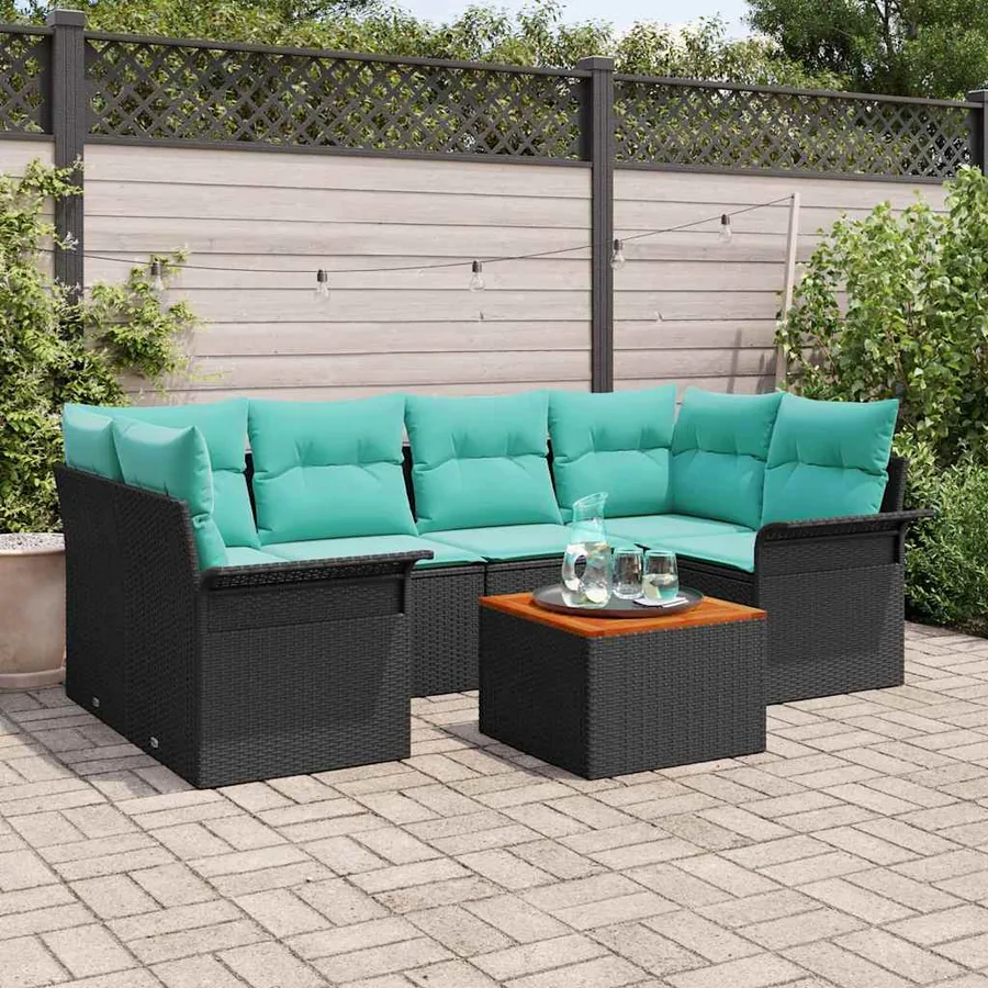 Ensemble de canapé de jardin avec coussin 7 pcs Noir polyrotin