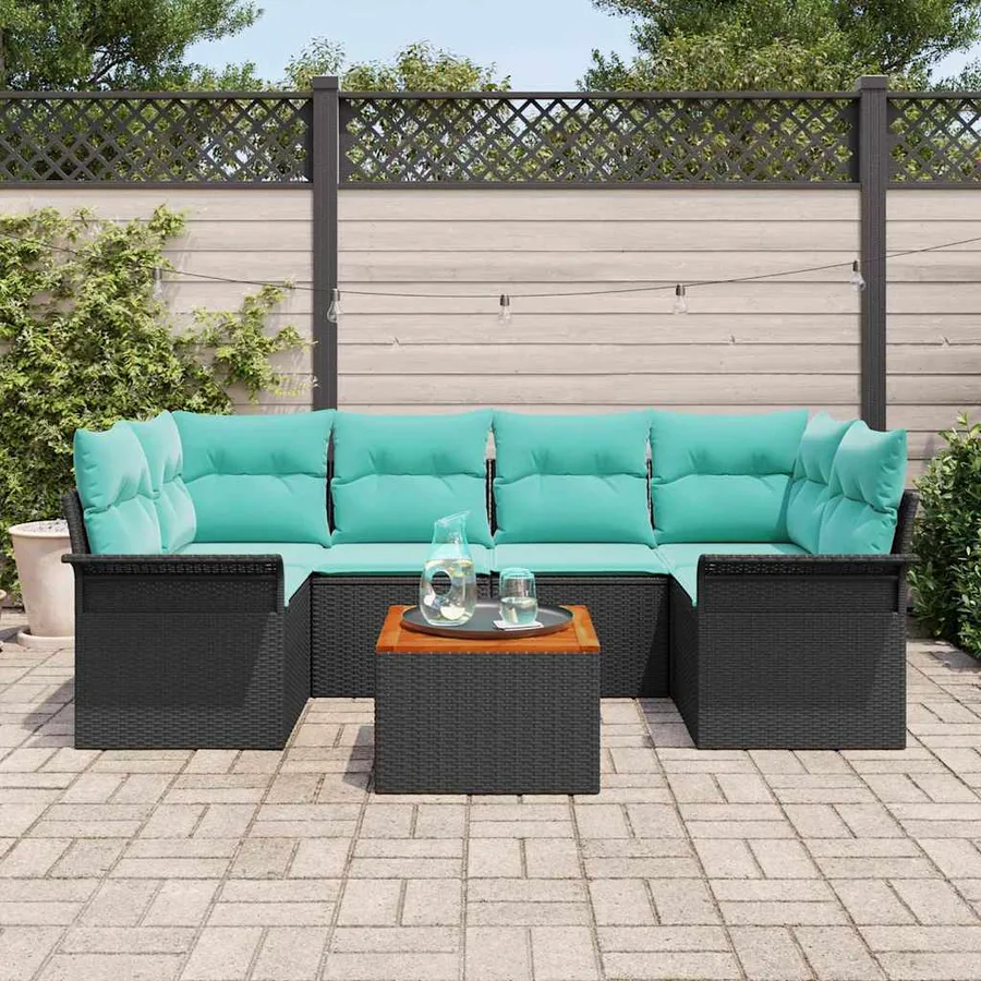 Ensemble de canapé de jardin avec coussin 7 pcs Noir polyrotin - 3