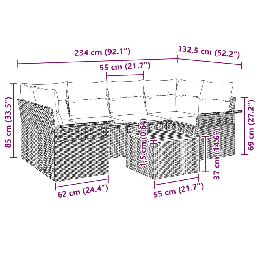 Ensemble de canapé de jardin avec coussin 7 pcs Noir polyrotin - 9