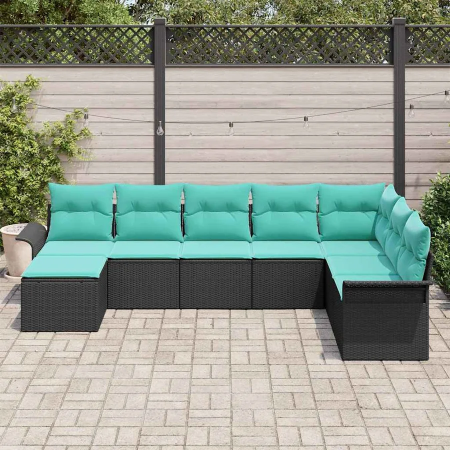 Ensemble de canapé de jardin avec coussin 8 pcs Noir Poly rotin - 3