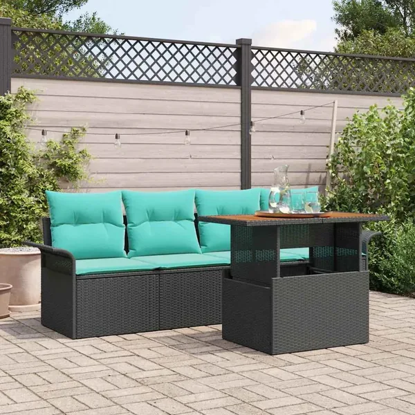 Ensemble de canapé de jardin 5 pcs Noir Poly rotin