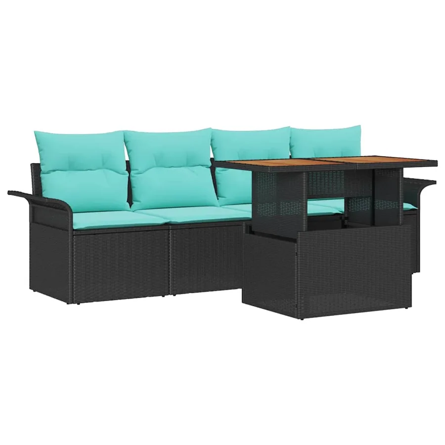 Ensemble de canapé de jardin 5 pcs Noir Poly rotin - 2
