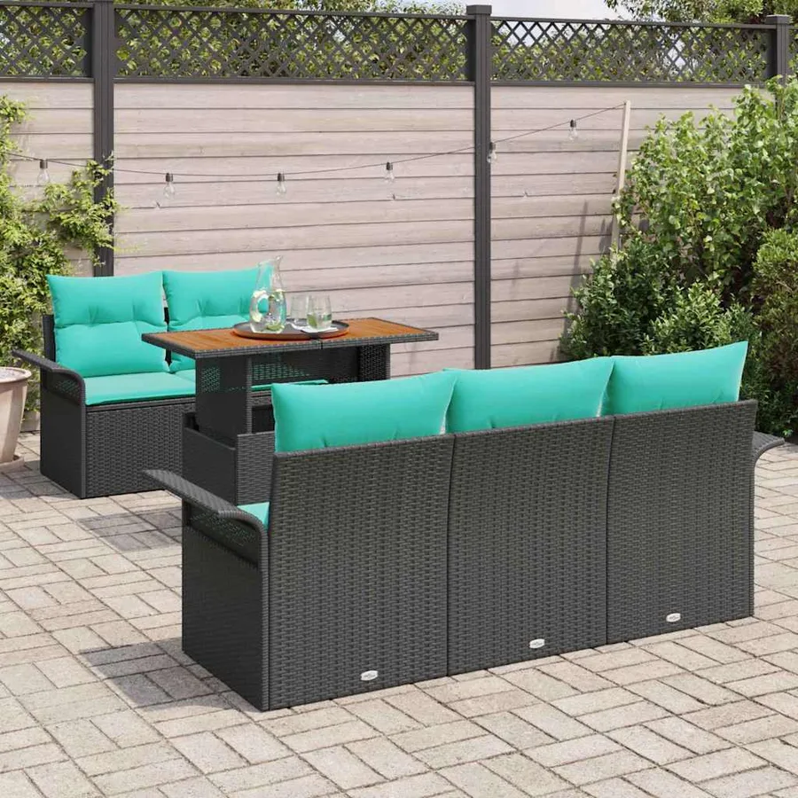 Ensemble de canapé de jardin avec coussin 6 pcs Noir et bleu - 3
