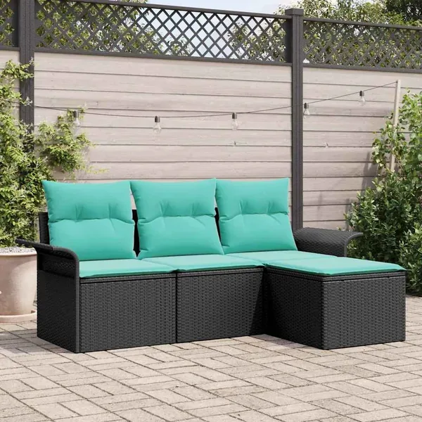 Ensemble de canapé de jardin avec coussin 4 pcs Noir polyrotin