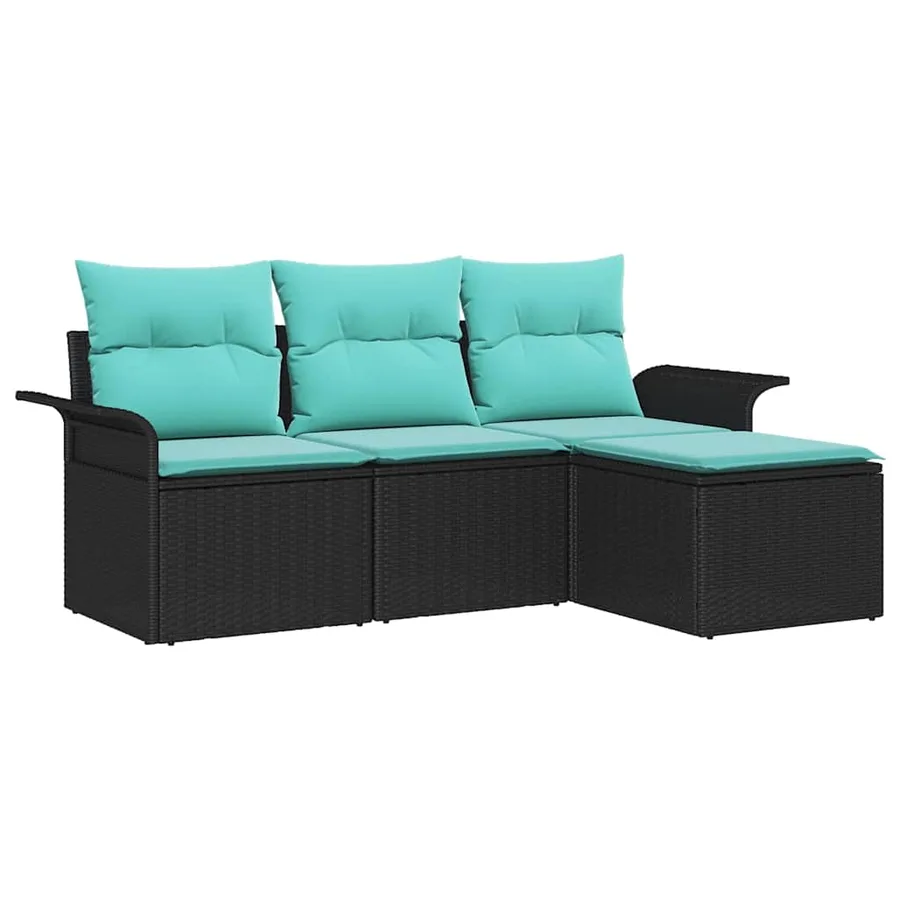 Ensemble de canapé de jardin avec coussin 4 pcs Noir polyrotin - 2