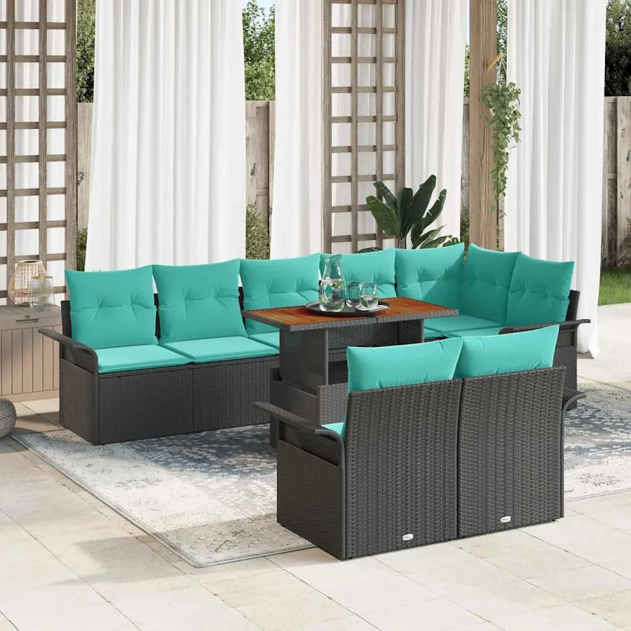 Ensemble de canapé de jardin 9 pcs Noir Poly rotin