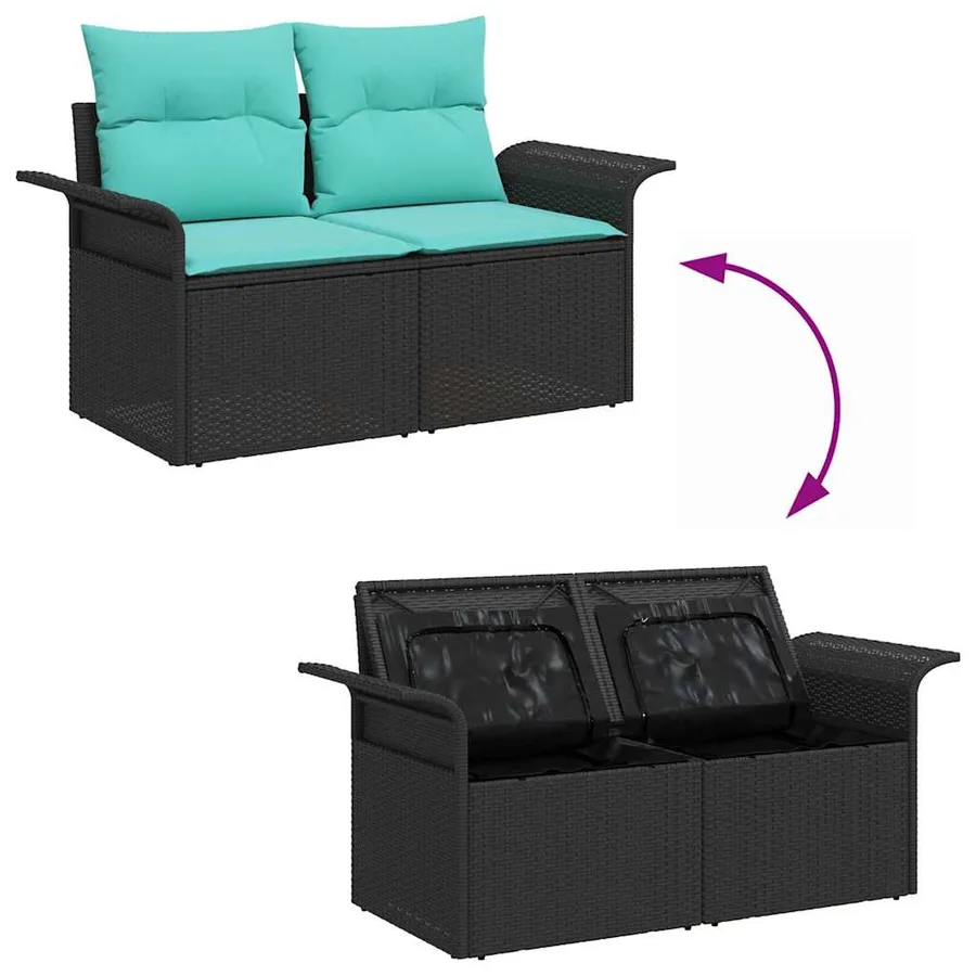 Ensemble de canapé de jardin 9 pcs Noir Poly rotin - 11