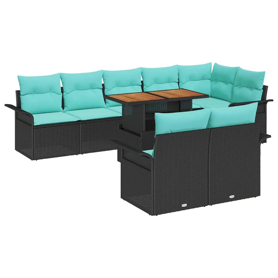 Ensemble de canapé de jardin 9 pcs Noir Poly rotin - 2