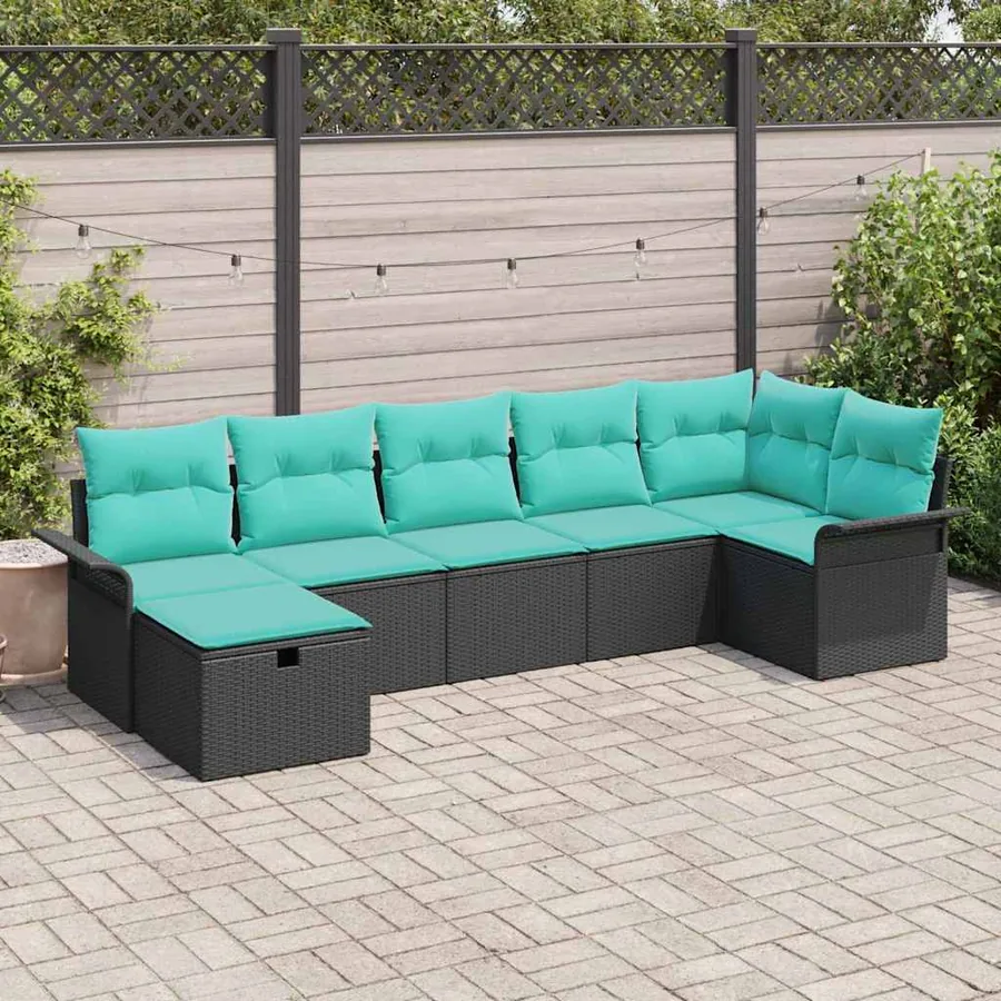 Ensemble de canapé de jardin avec coussin 7 pcs Poly rotin