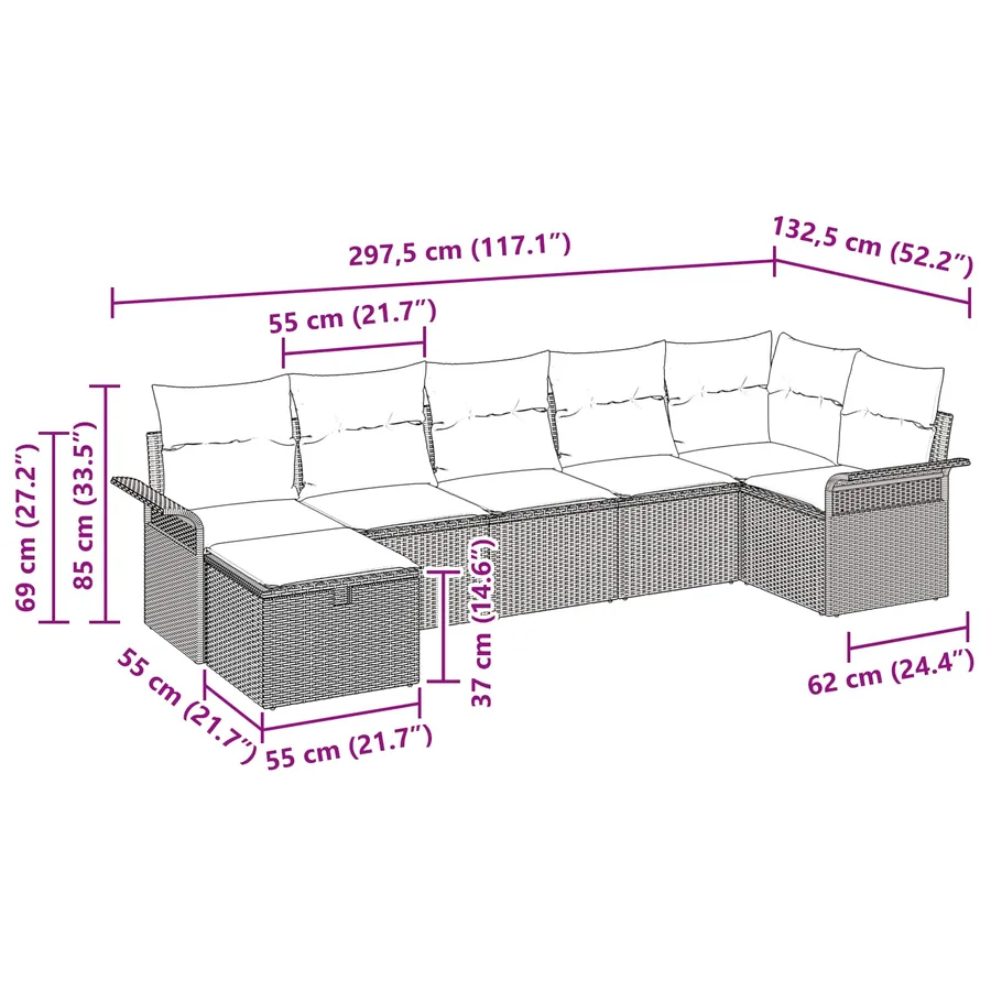Ensemble de canapé de jardin avec coussin 7 pcs Poly rotin - 14
