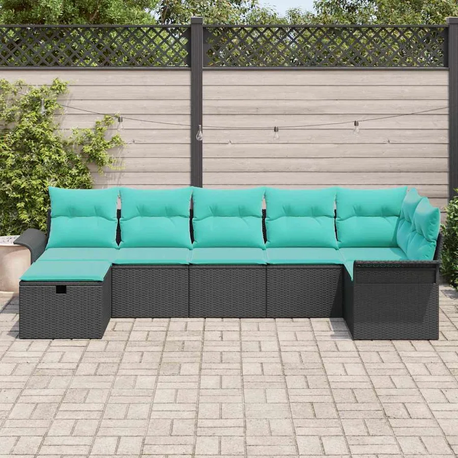 Ensemble de canapé de jardin avec coussin 7 pcs Poly rotin - 3