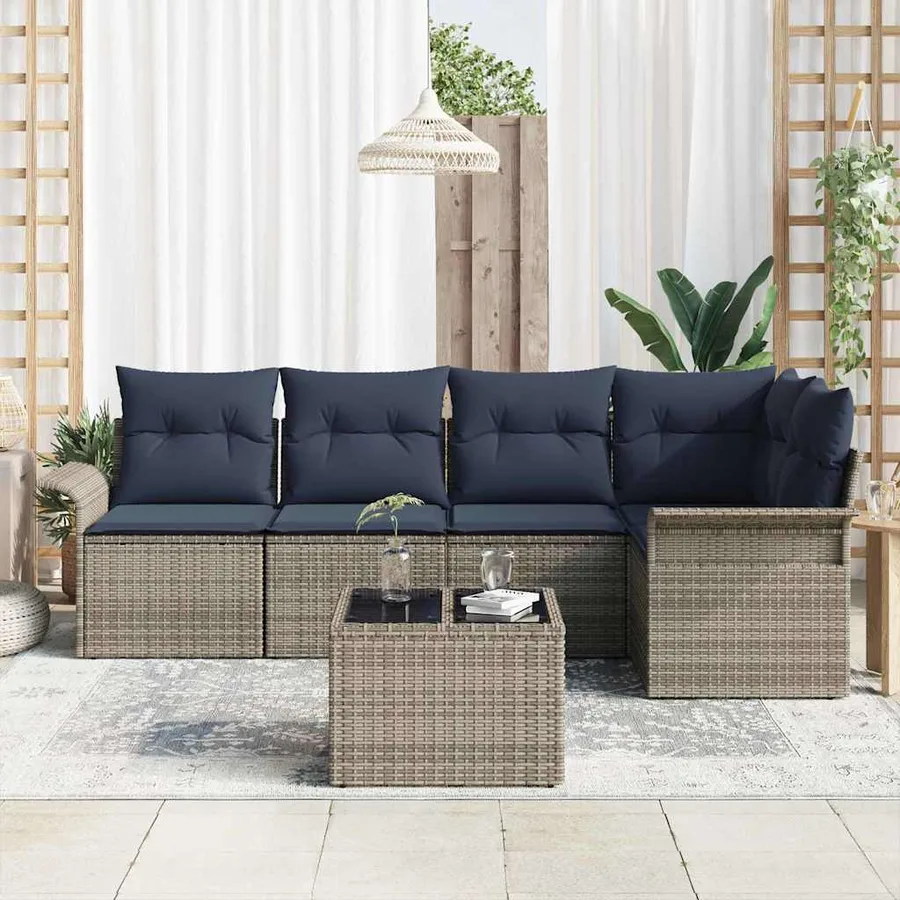 Ensemble de canapé de jardin avec stockage 6 pcs Gris polyrotin - 3