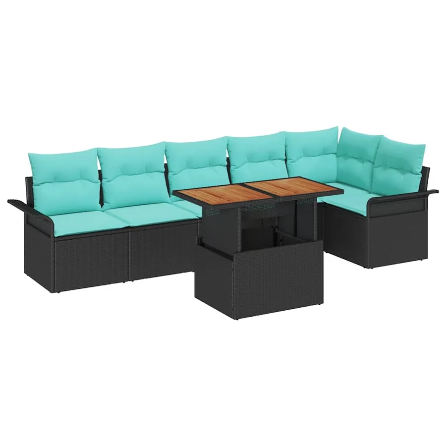 Ensemble de canapé de jardin 7 pcs Noir et Bleu polyrotin - 2