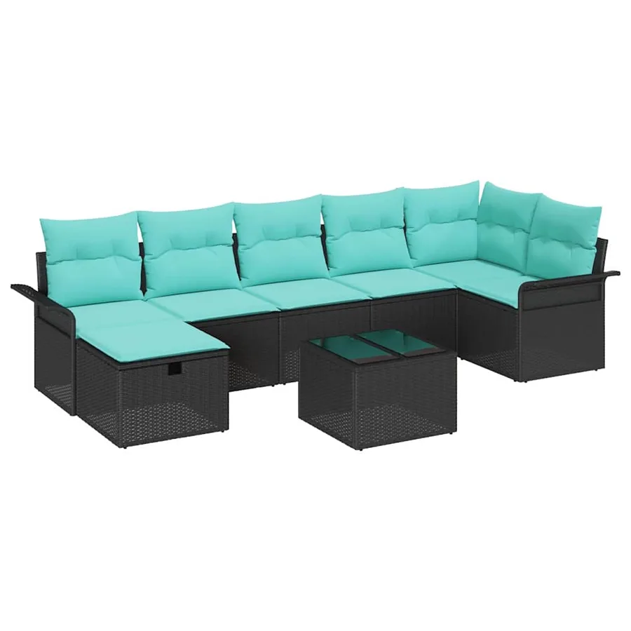 Ensemble de canapé de jardin 8 pcs Noir et turquoise polyrotin - 2