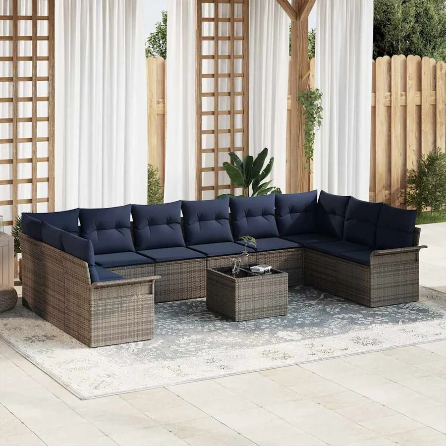 Ensemble de canapé de jardin 11 pcs Gris polyrotin