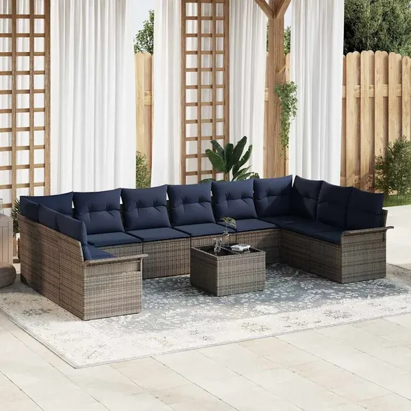 Ensemble de canapé de jardin 11 pcs Gris polyrotin