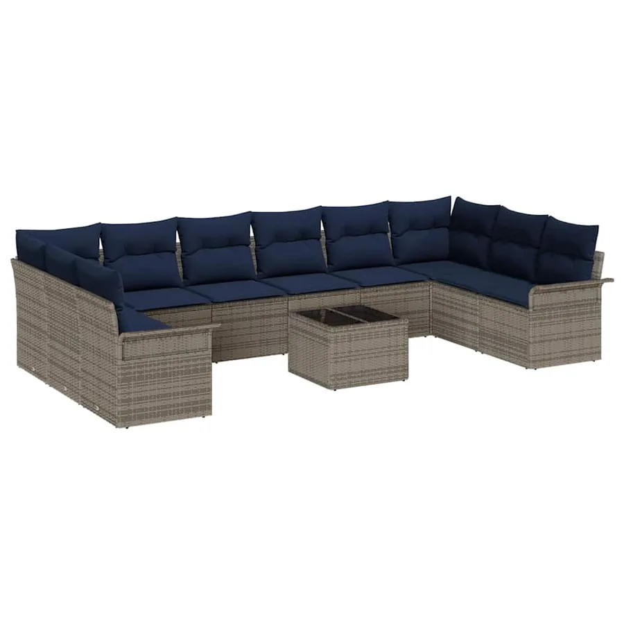 Ensemble de canapé de jardin 11 pcs Gris polyrotin - 2
