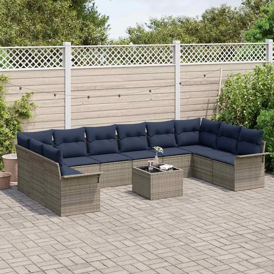 Ensemble de canapé de jardin 11 pcs Gris polyrotin - 3
