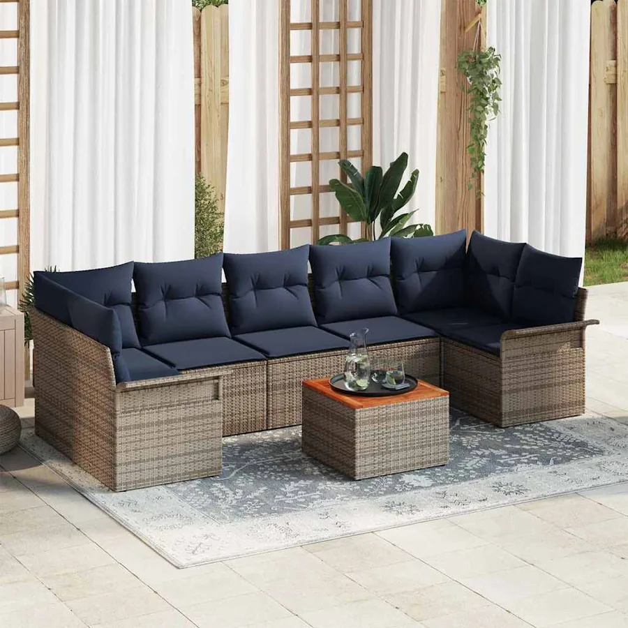 Ensemble de canapé de jardin 8 pcs Gris et bleu marine