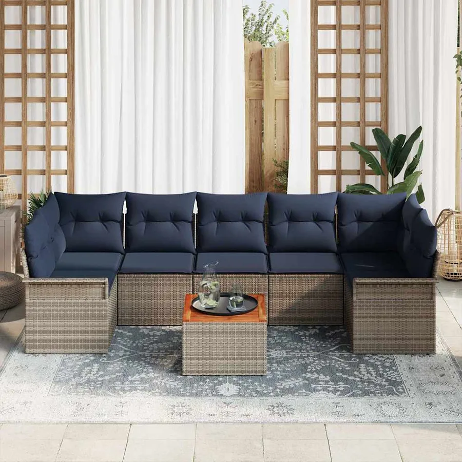 Ensemble de canapé de jardin 8 pcs Gris et bleu marine - 3