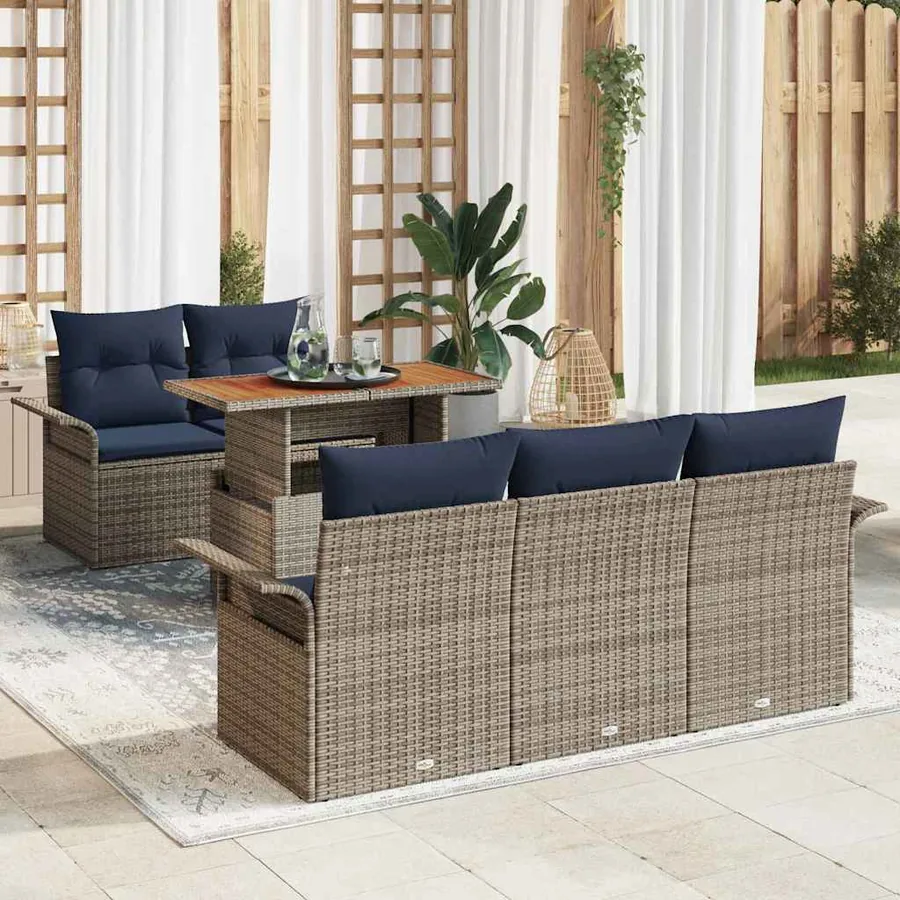 Ensemble de canapé de jardin 6 pcs Gris Poly rotin