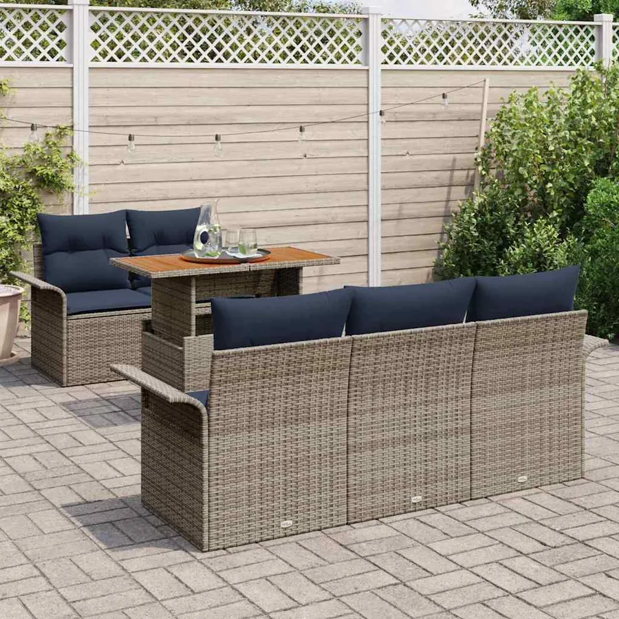 Ensemble de canapé de jardin 6 pcs Gris Poly rotin - 3