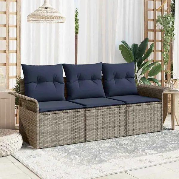 Ensemble de canapé de jardin avec coussin 3 pcs Gris Poly rotin