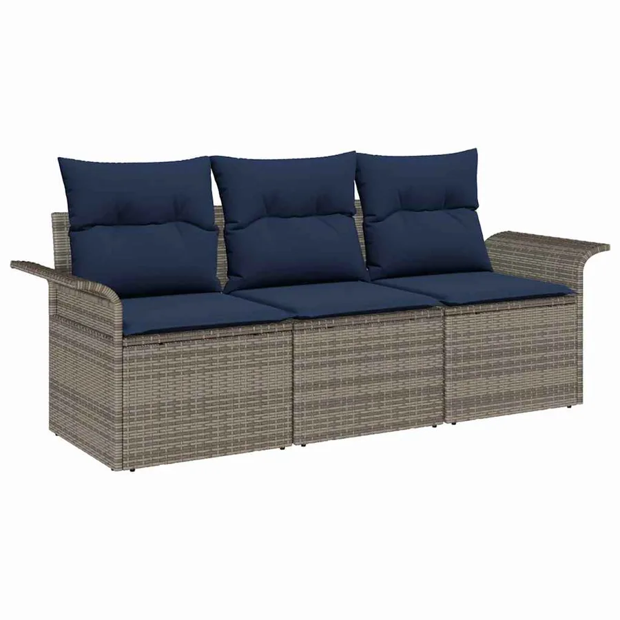 Ensemble de canapé de jardin avec coussin 3 pcs Gris Poly rotin - 2