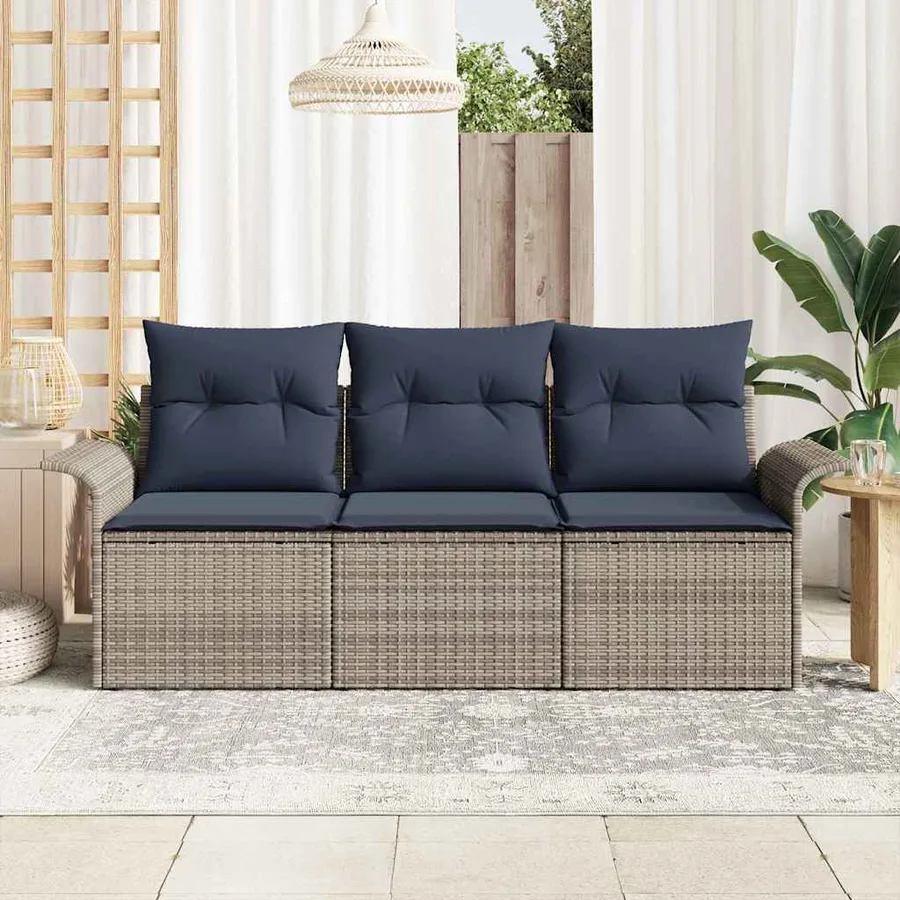 Ensemble de canapé de jardin avec coussin 3 pcs Gris Poly rotin - 3