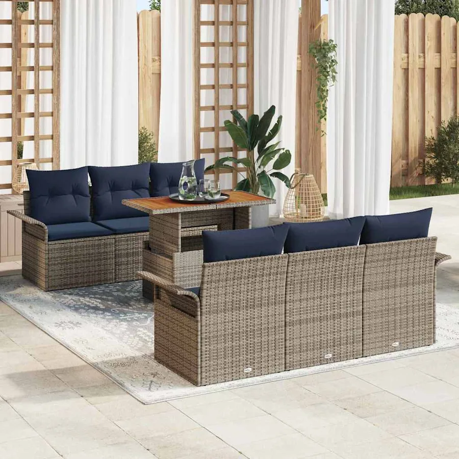 Ensemble de canapé de jardin 7 pcs Gris Poly rotin